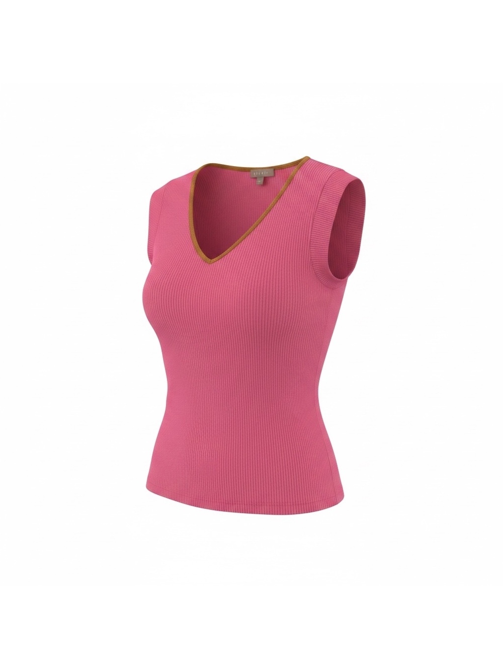Lilla P Cap Sleeve V-Neck Ribbed Top Pink Contrast Trim Size S